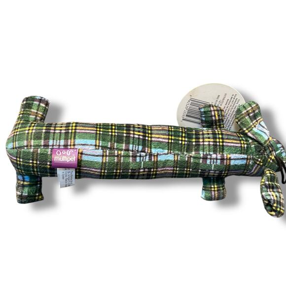 Multipet Dog Squeaky Stuffed Toy Winter Loofa Plush Green Plaid Holiday 11" - Picture 6 of 11